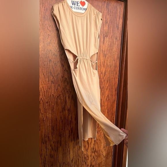 SHEIN Elegant Tan Sleeveless Dress cut out waist Size Large - Picture 6 of 7